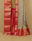 Two tone cream pista silk kanjivaram saree