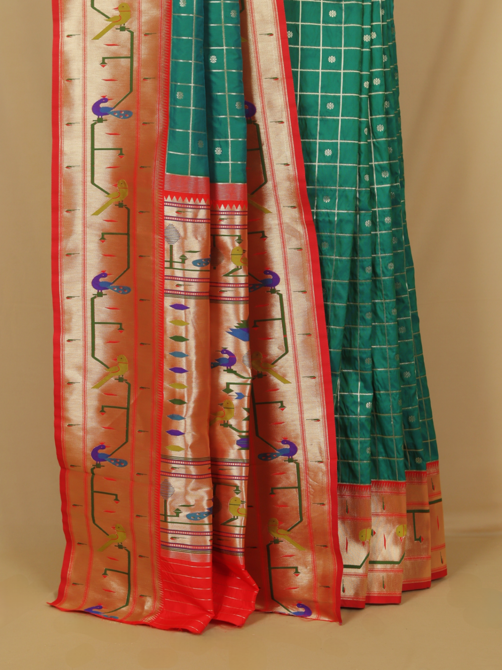 Emerald green silk paithani saree