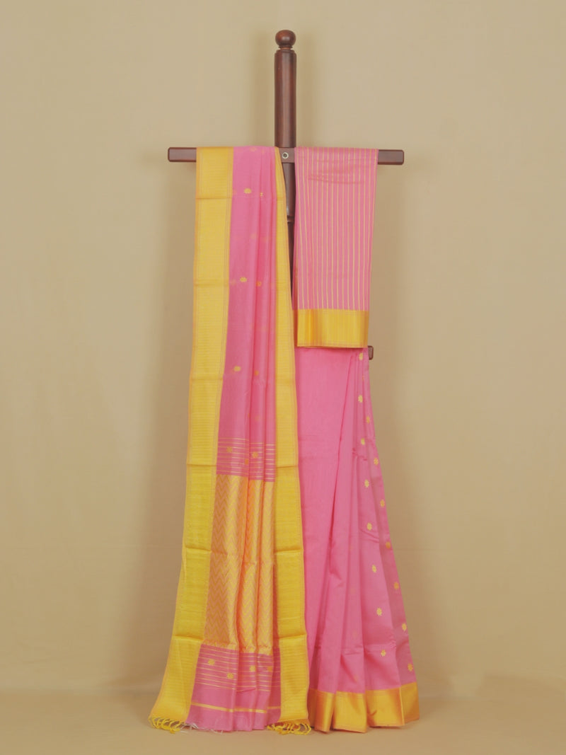 Pink Silk Cotton Chanderi Saree
