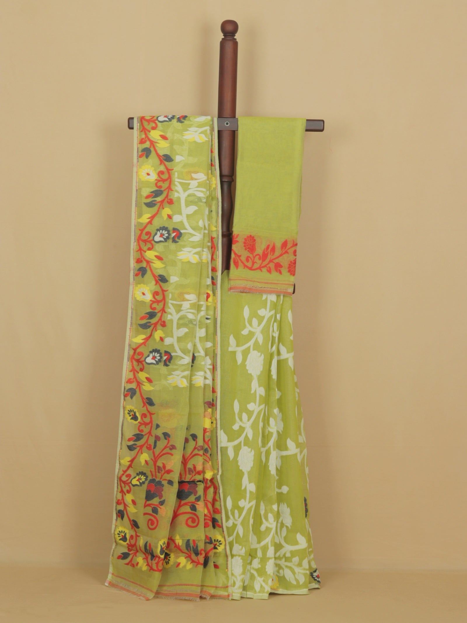 Pista green jamdani cotton saree