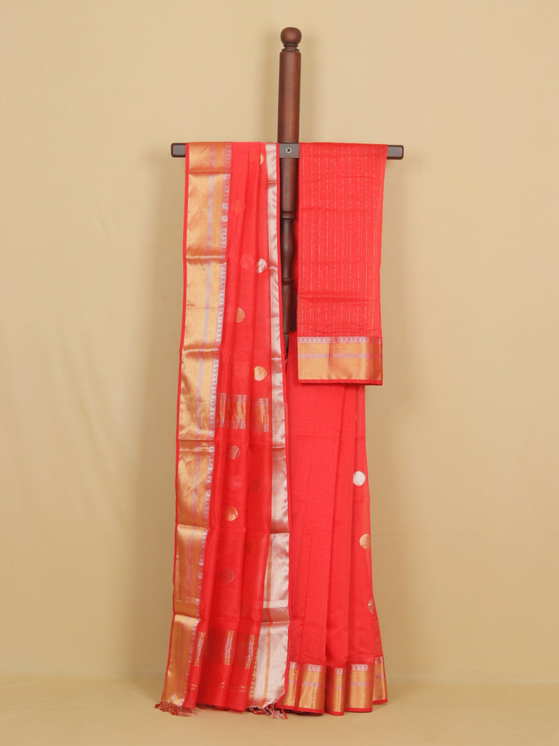 Reddish Orange Cotton Silk Chanderi Saree