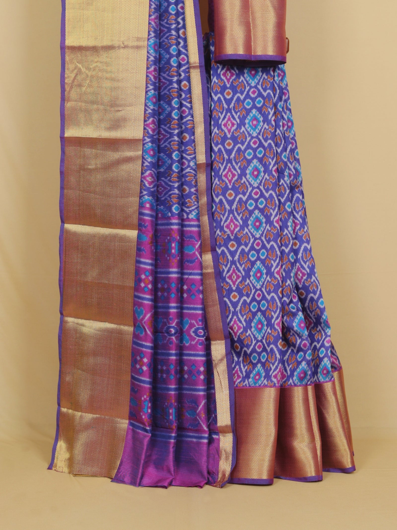 Purple ikkat printed saree