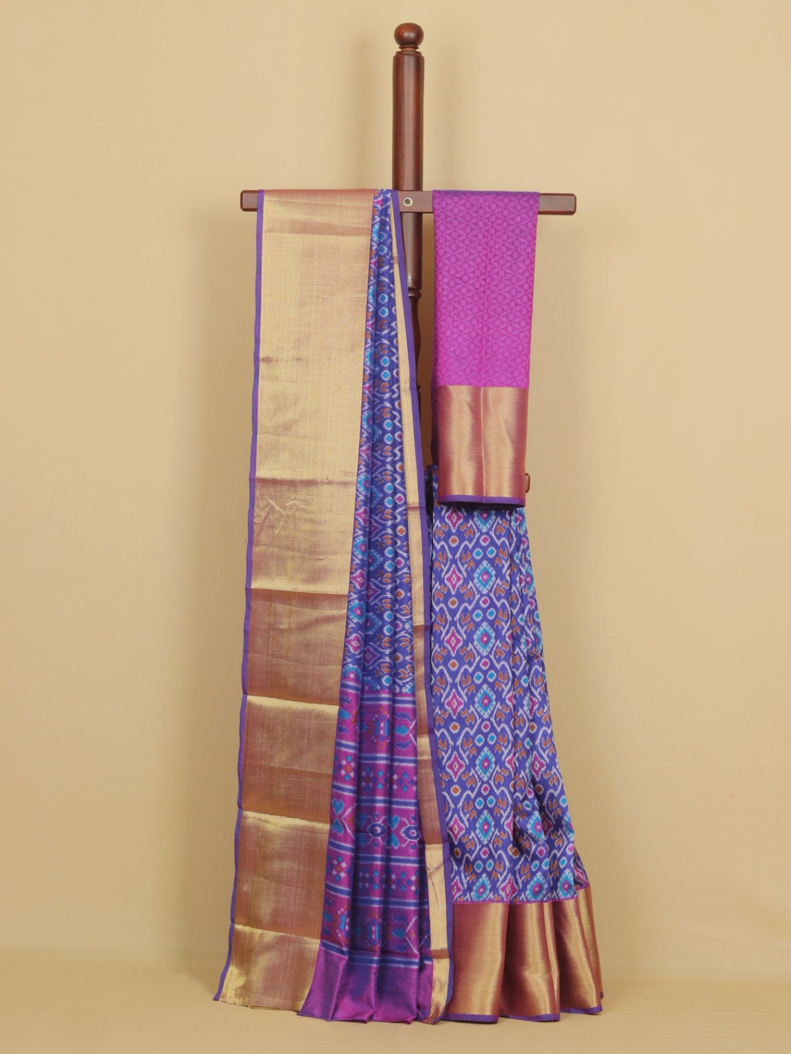 Purple ikkat printed saree