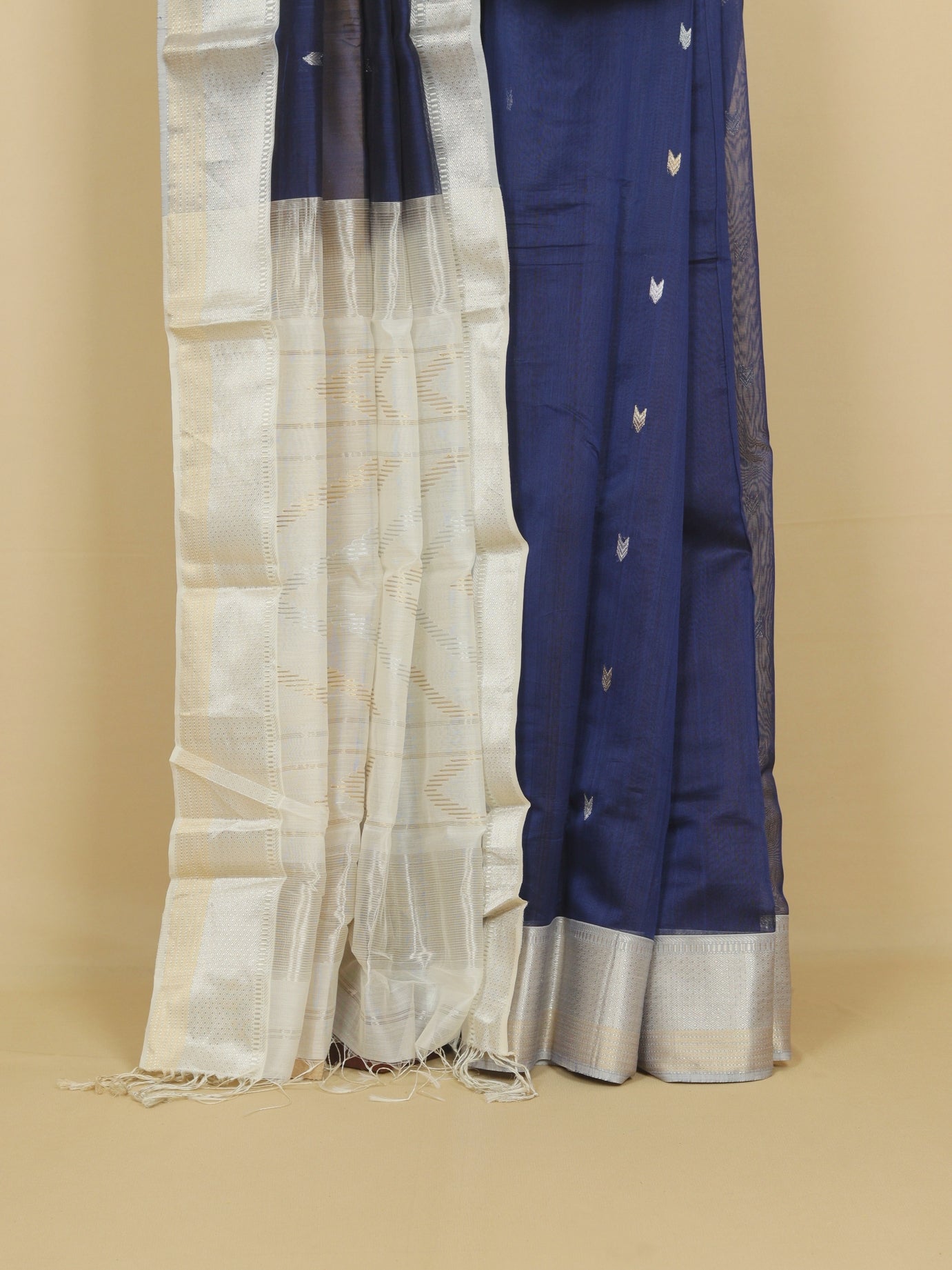 Nevy blue cotton silk chanderi saree