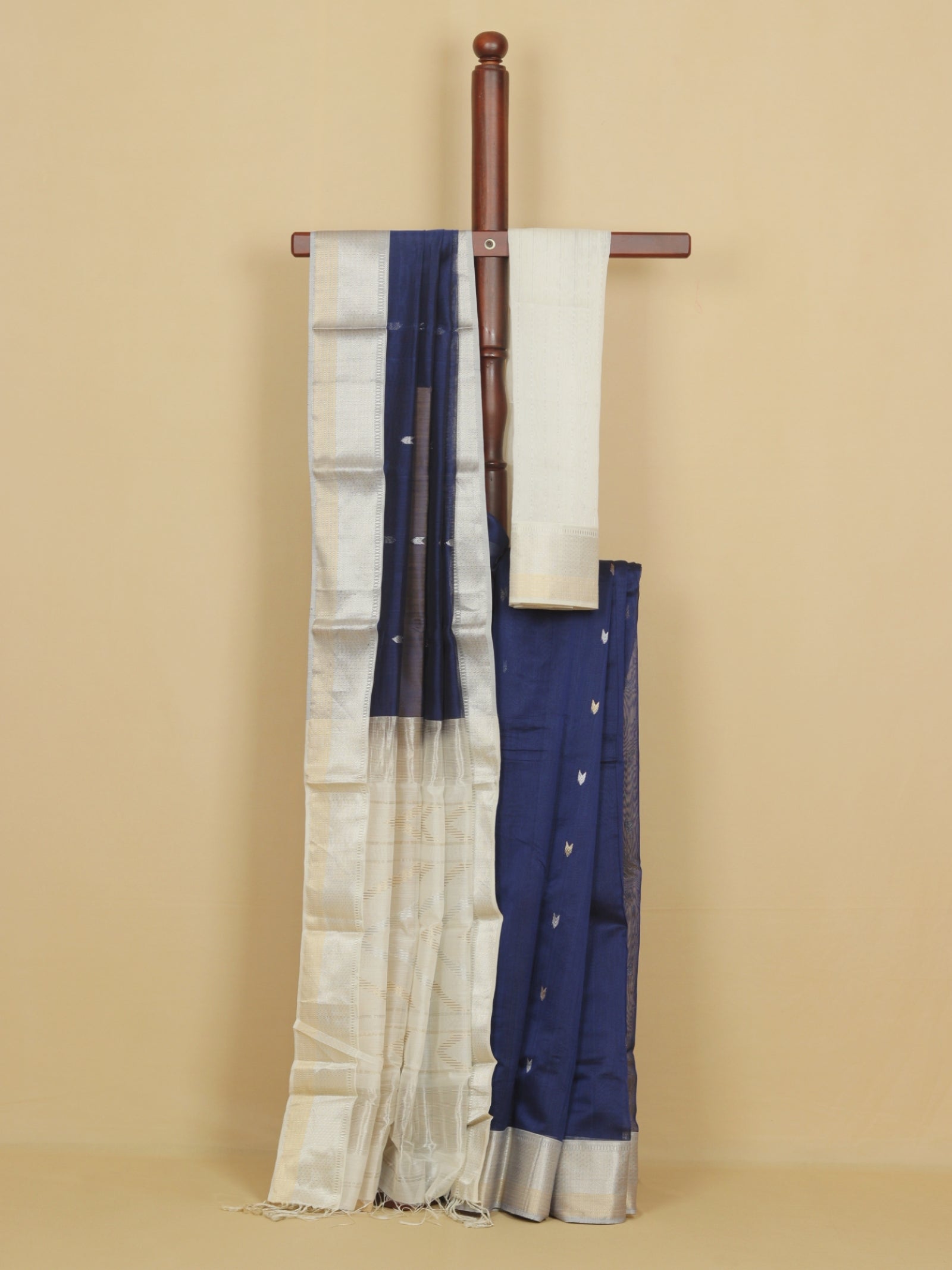 Nevy blue cotton silk chanderi saree