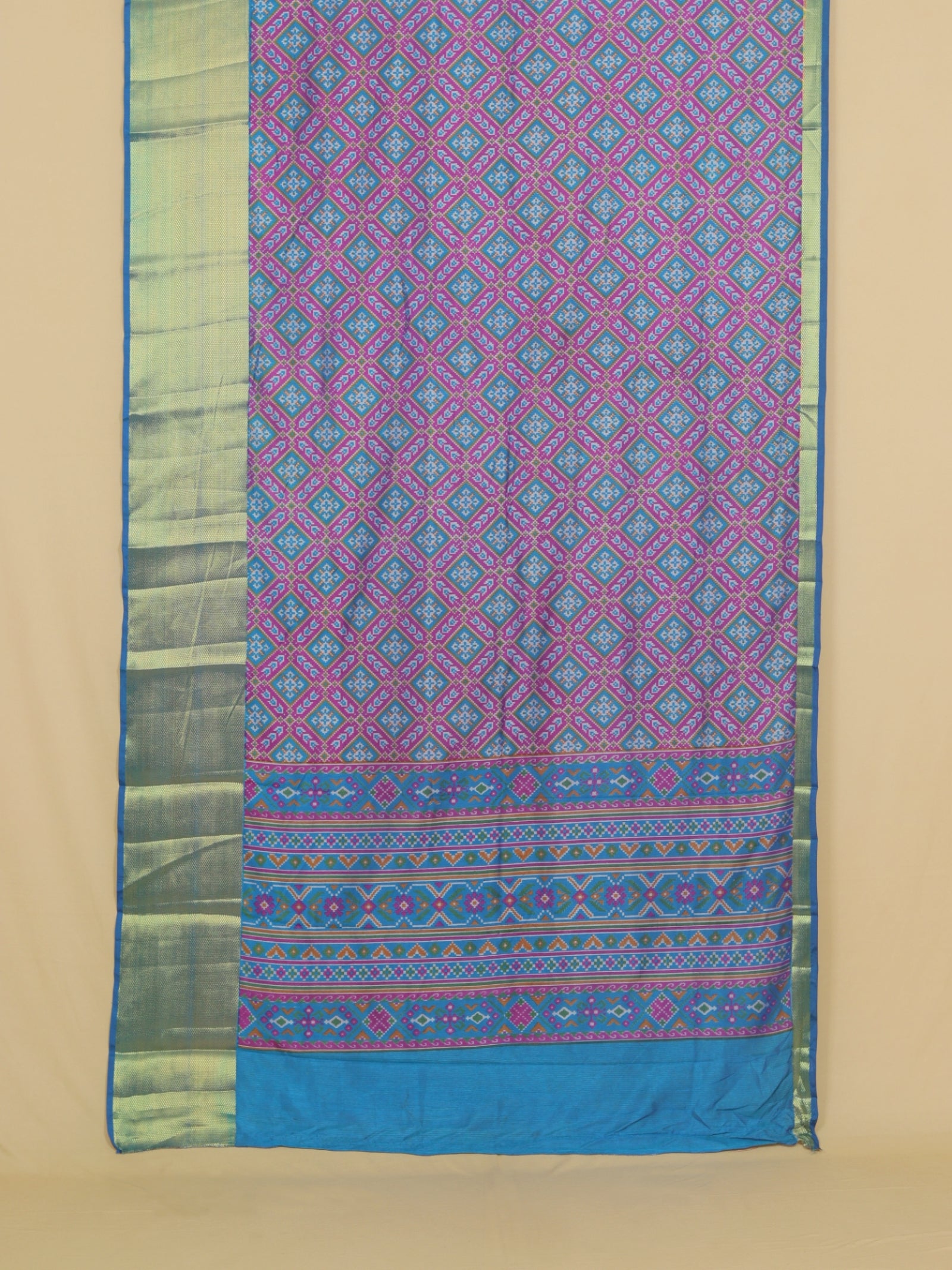 Peacock blue ikkat printed saree