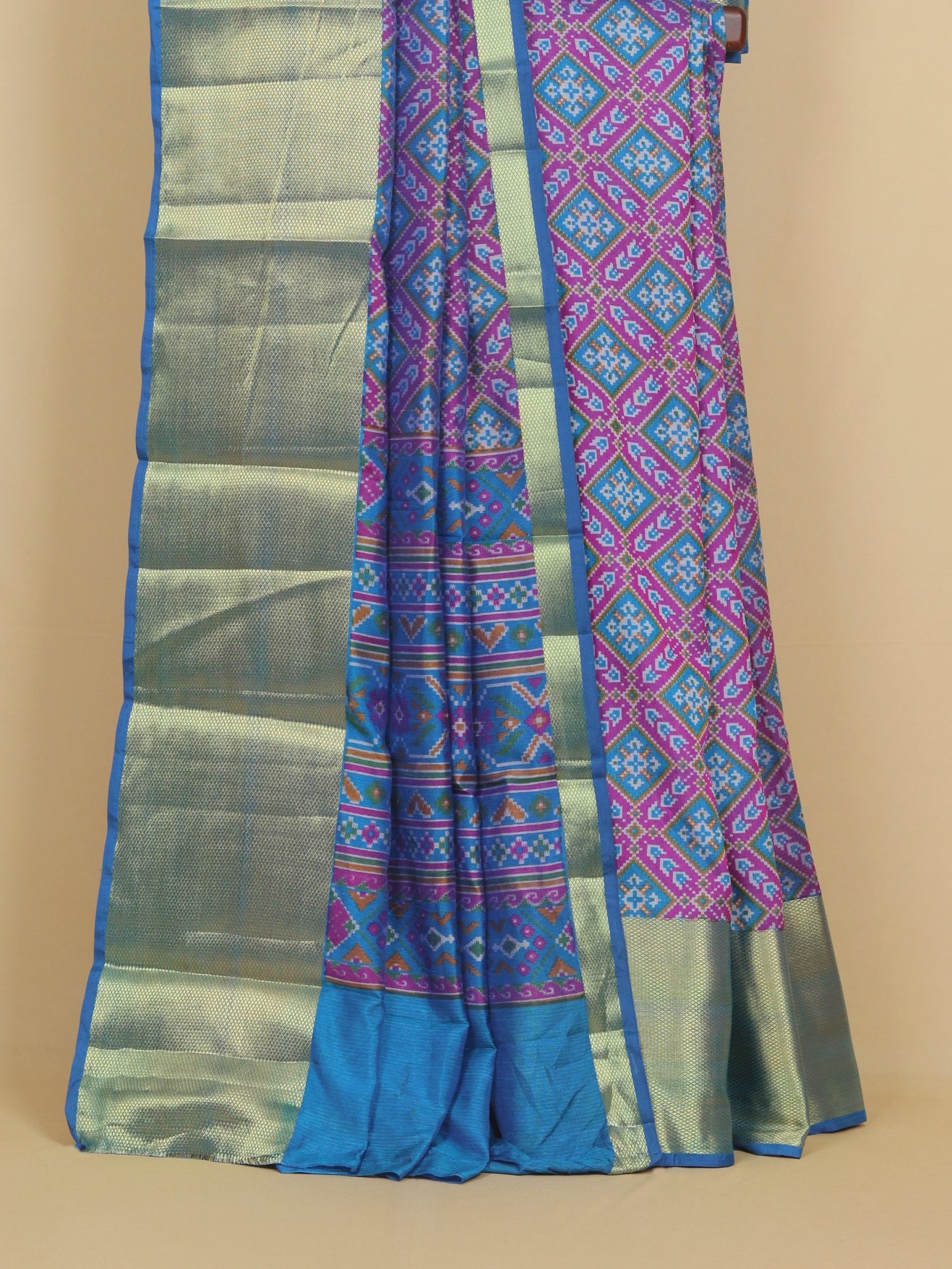 Peacock blue ikkat printed saree