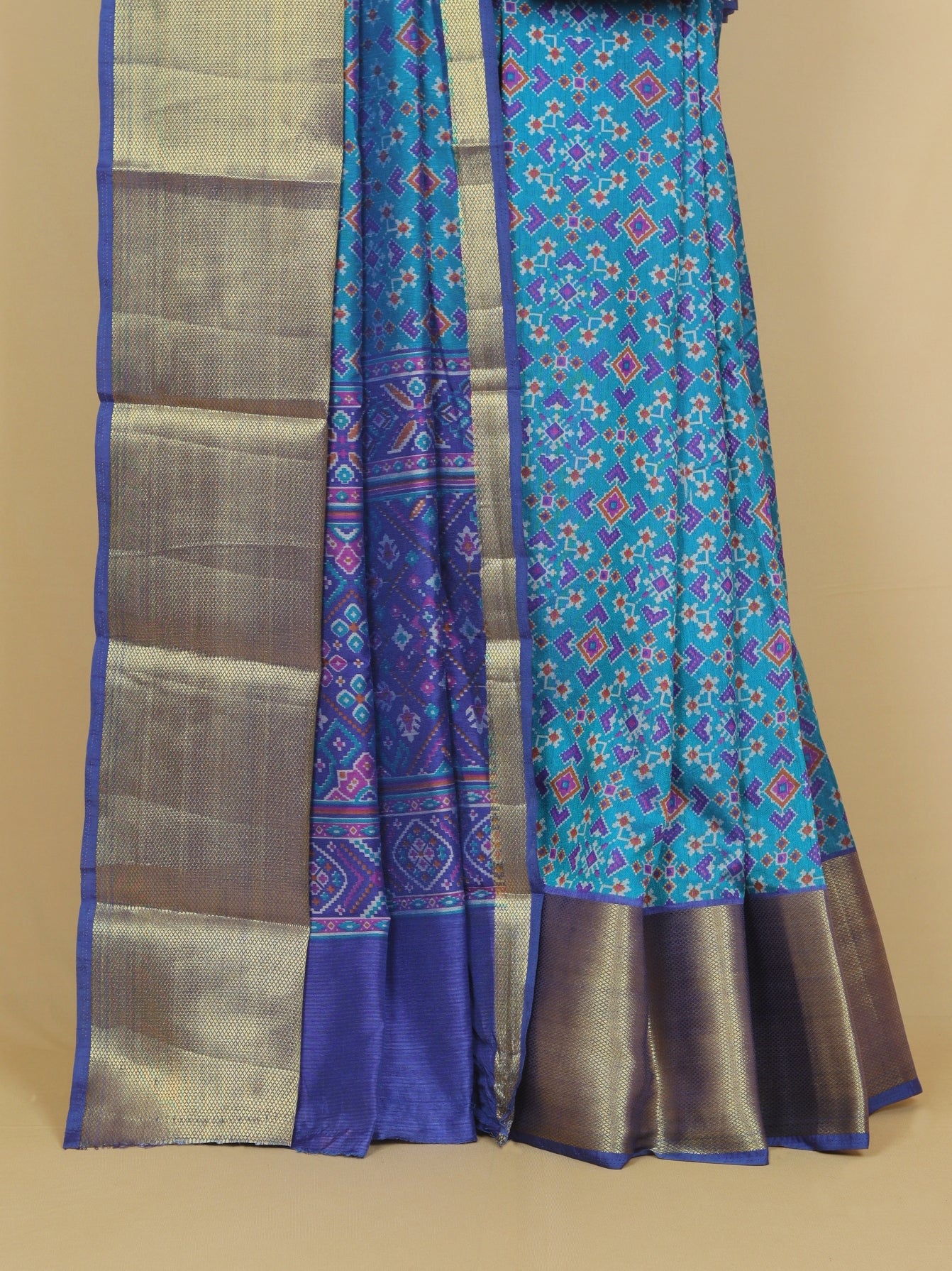 Peacock blue ikkat printed saree