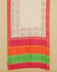 Cream multi color block printed cotton chanderi saree
