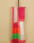 Cream multi color block printed cotton chanderi saree