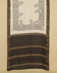 Cream block printed cotton chanderi saree