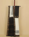 Cream block printed cotton chanderi saree