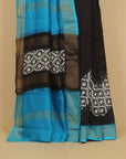 Black block printed cotton chanderi saree
