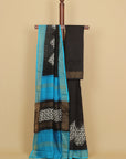 Black block printed cotton chanderi saree