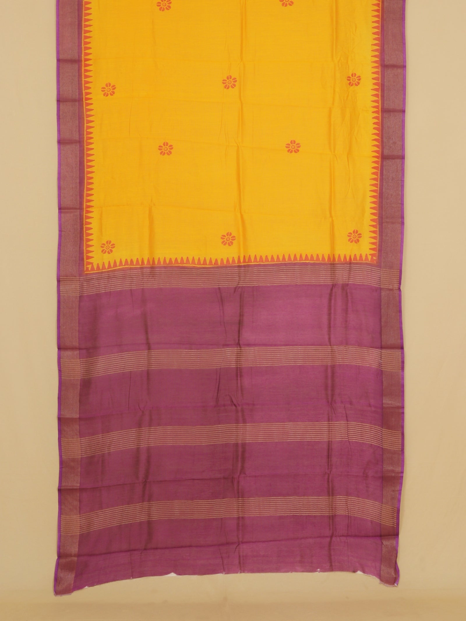 Mango yellow block printed cotton chanderi saree