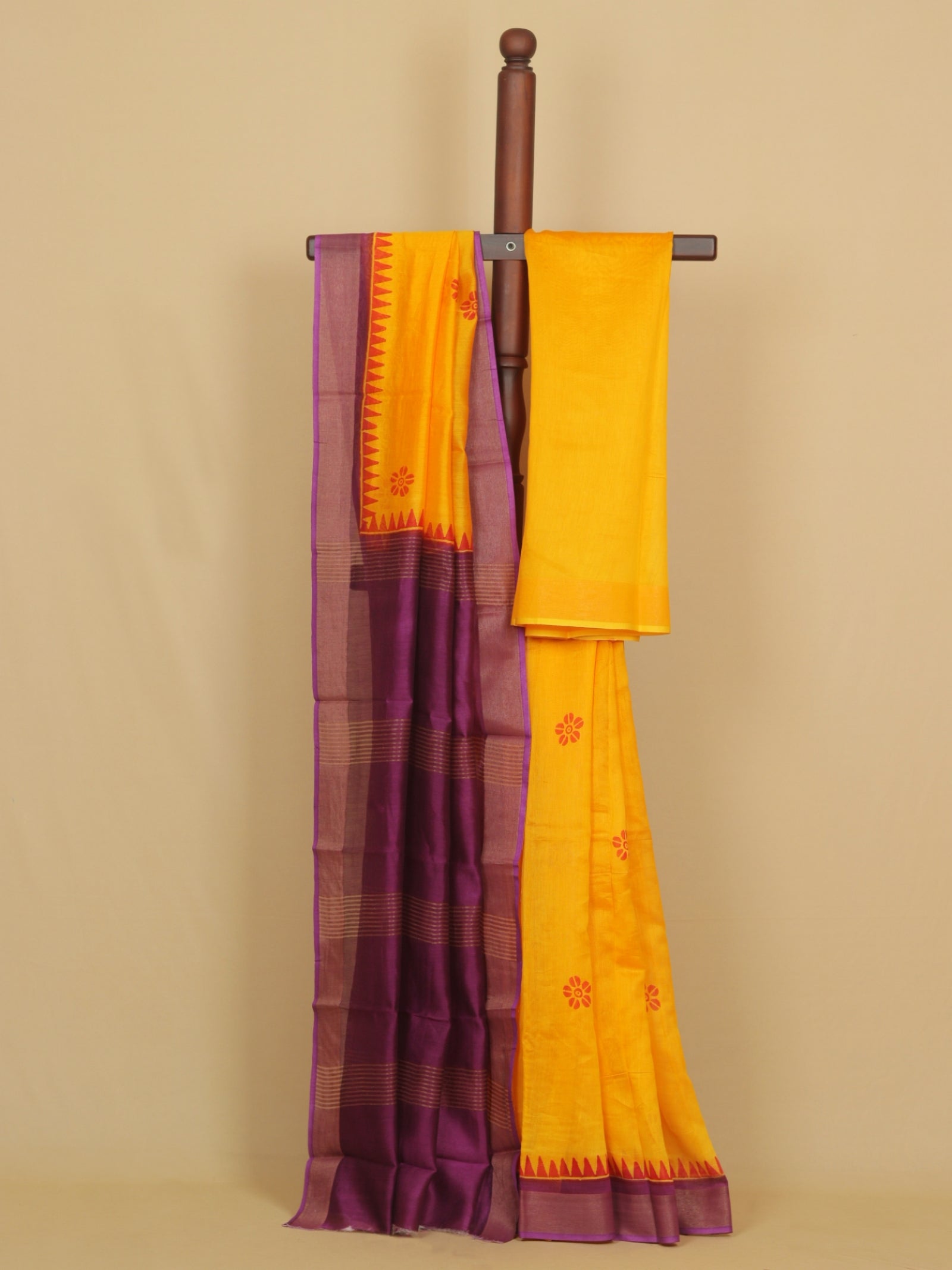 Mango yellow block printed cotton chanderi saree