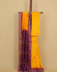 Mango yellow block printed cotton chanderi saree