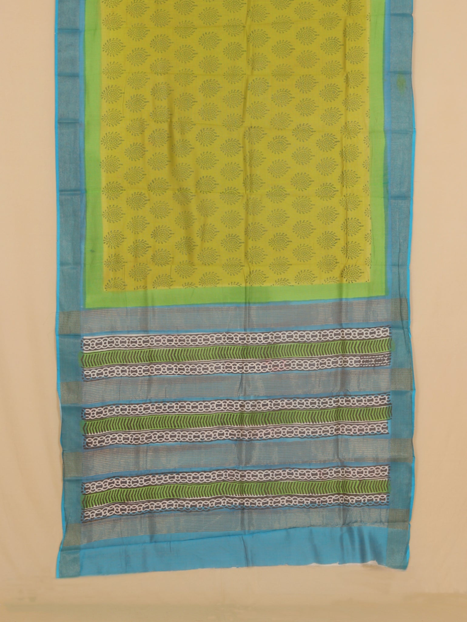 Mahendi block printed cotton chanderi saree