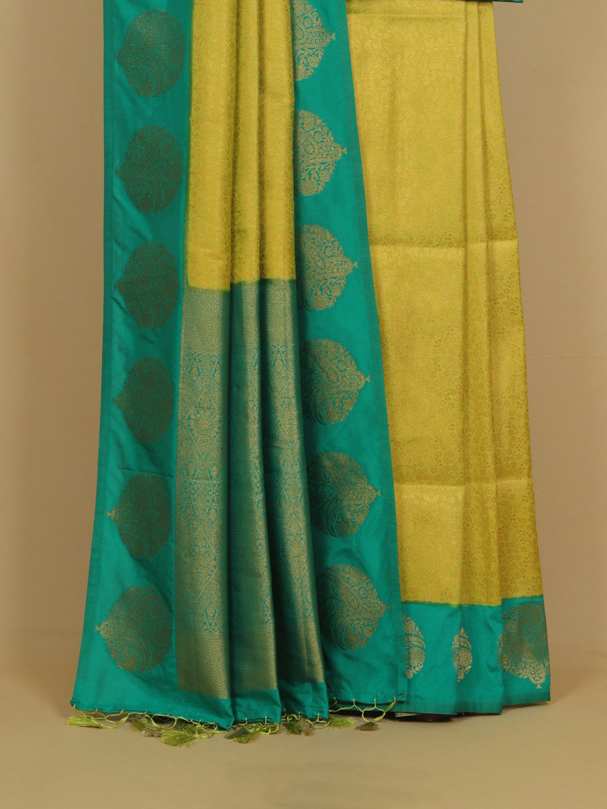Parrot green zari brocket saree