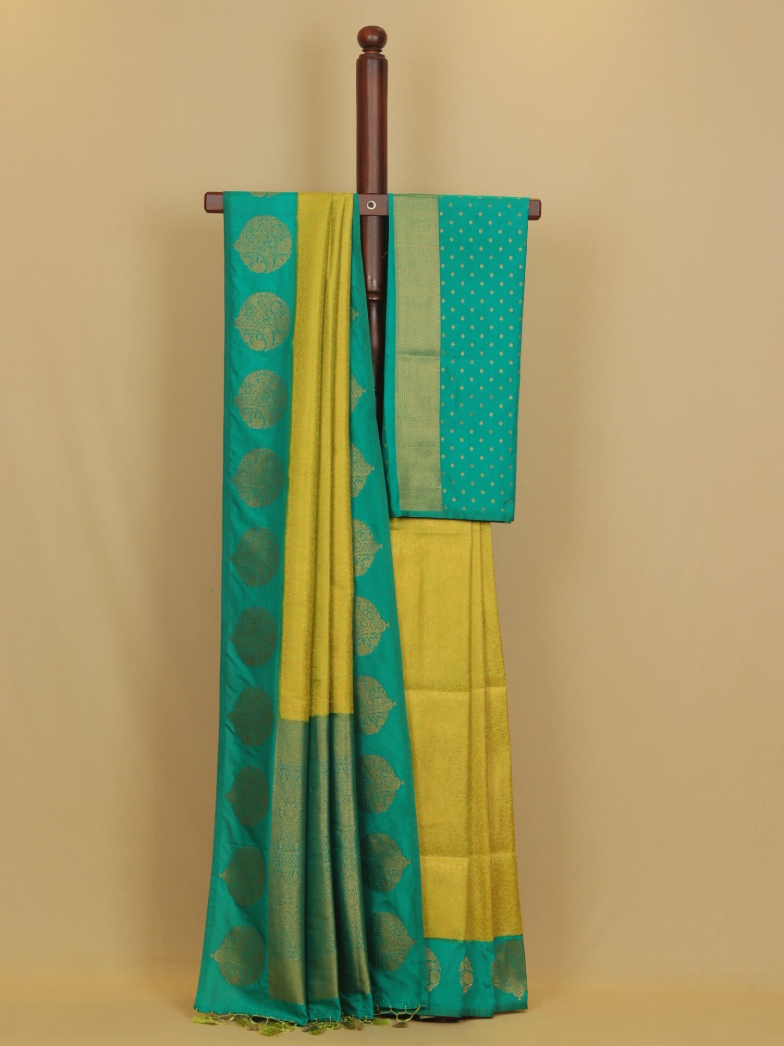 Parrot green zari brocket saree