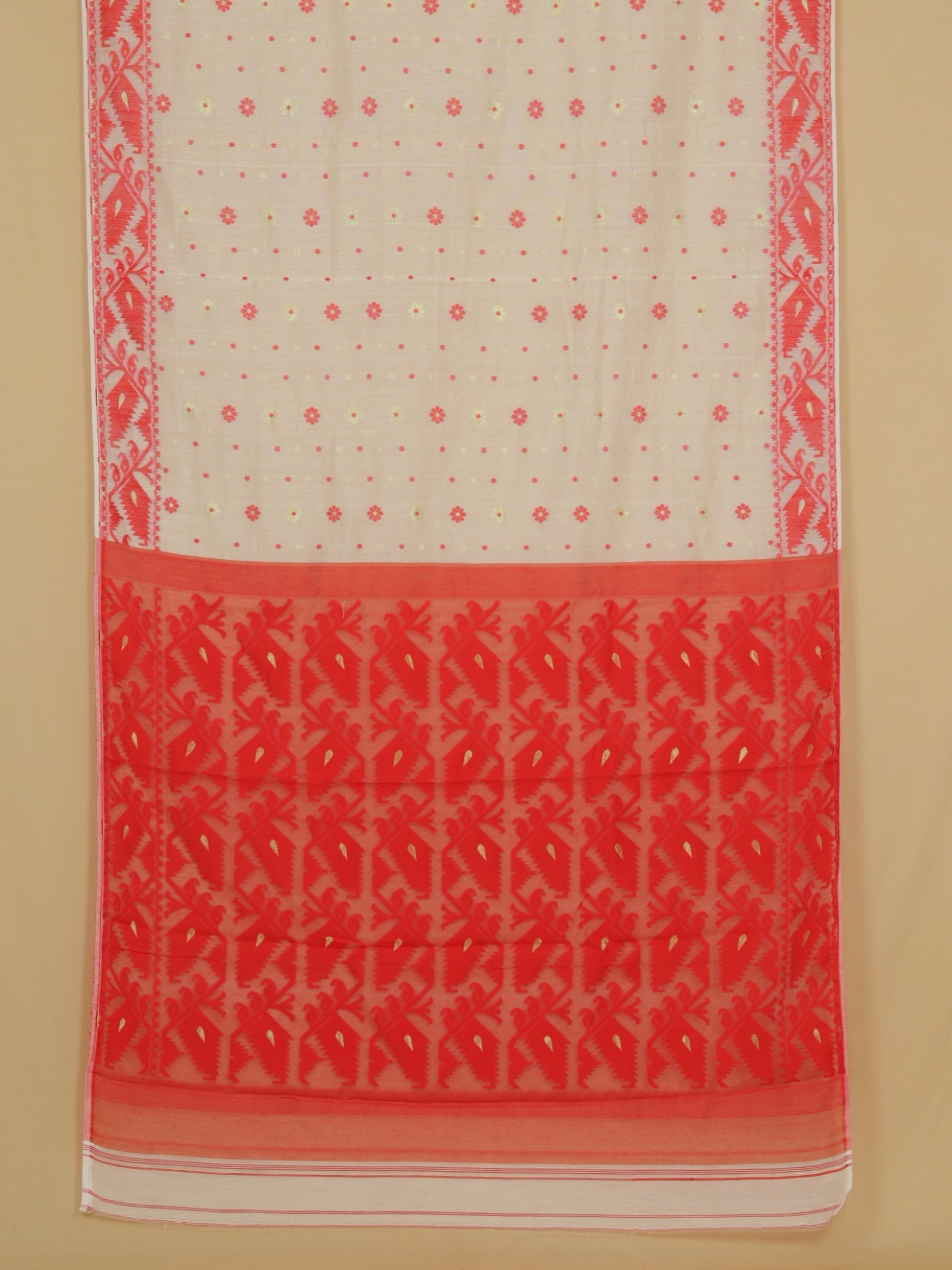 White jamdani cotton saree