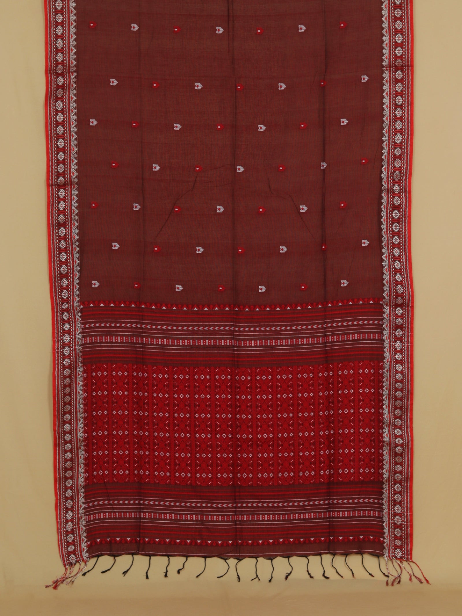Dark maroon assam cotton saree