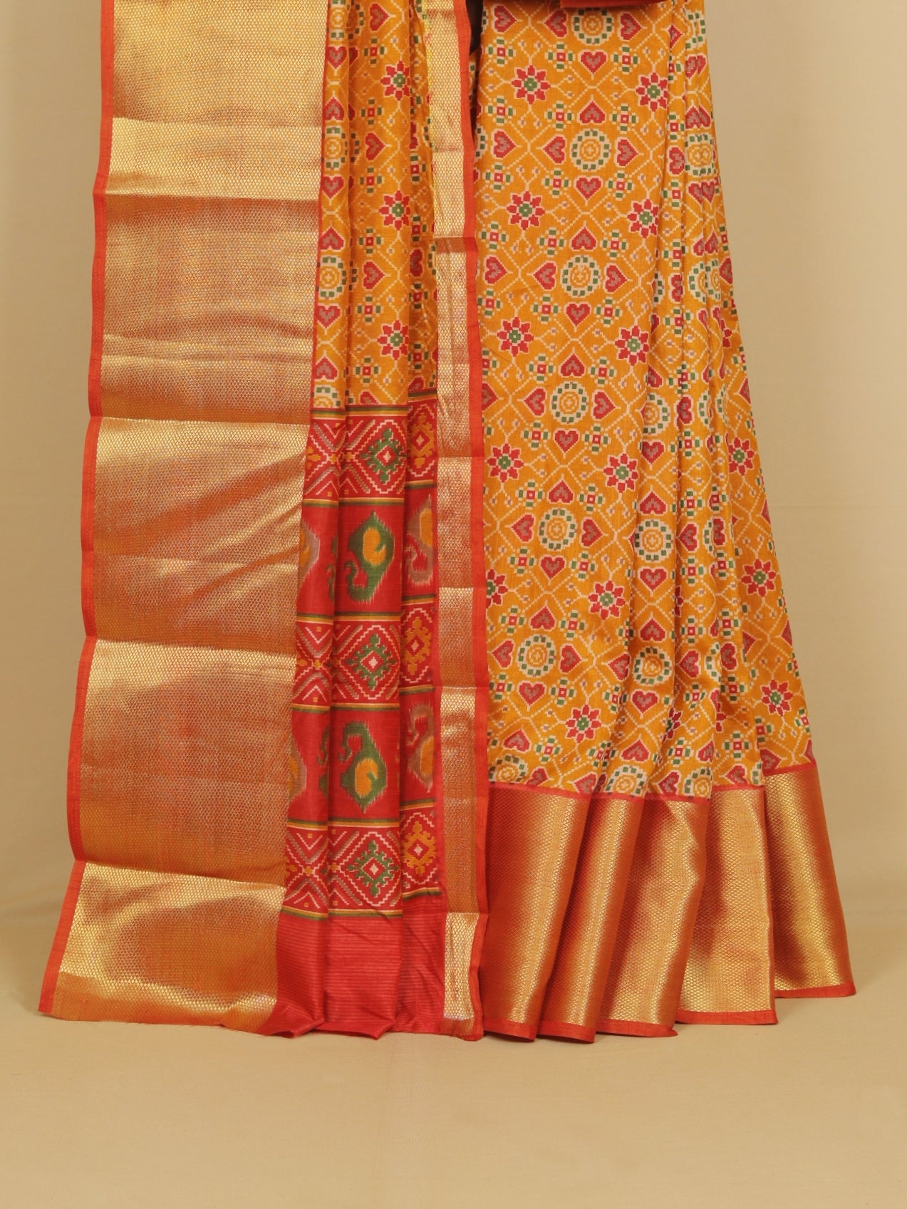 Muster yellow ikkat printed saree