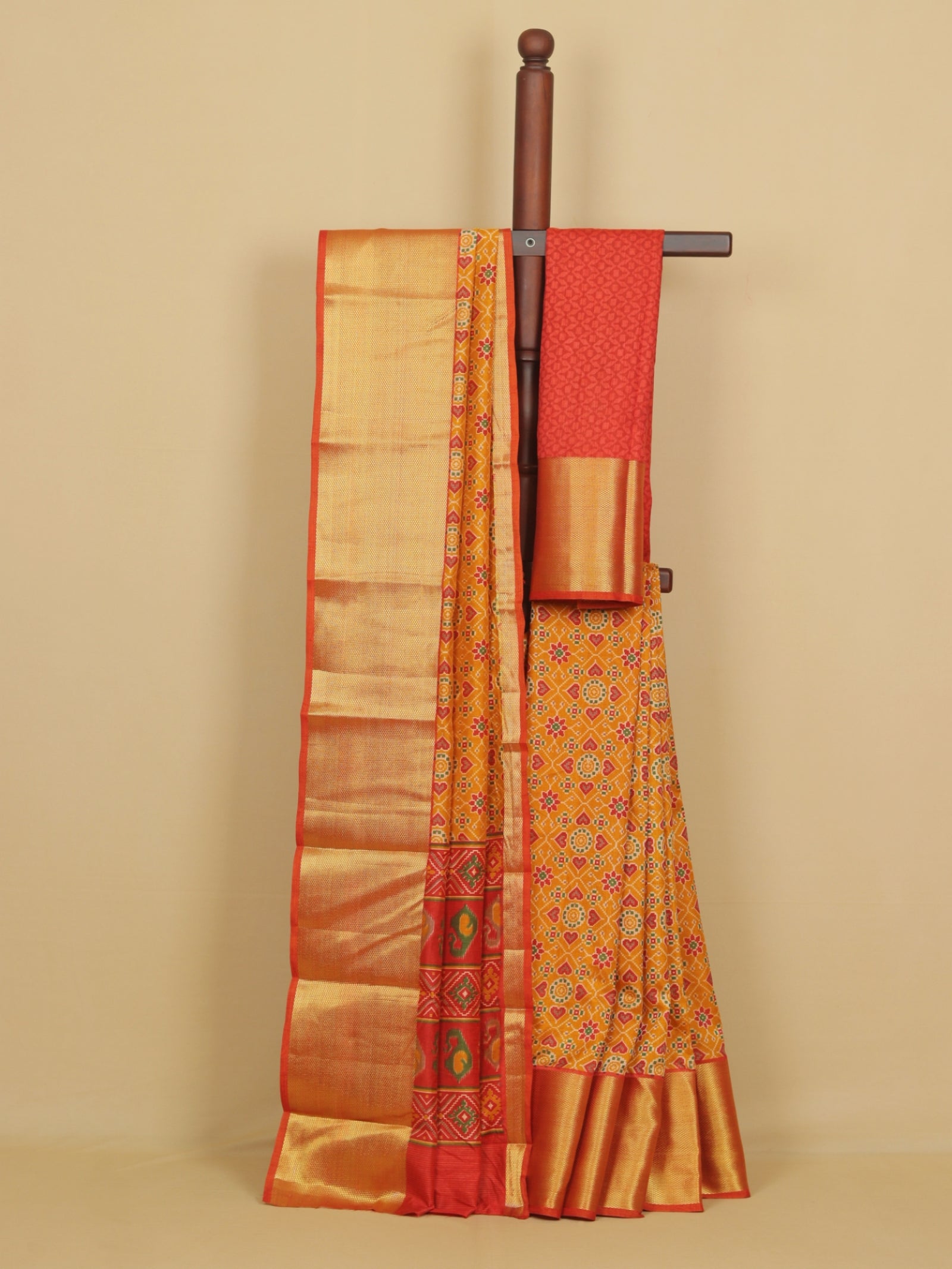 Muster yellow ikkat printed saree