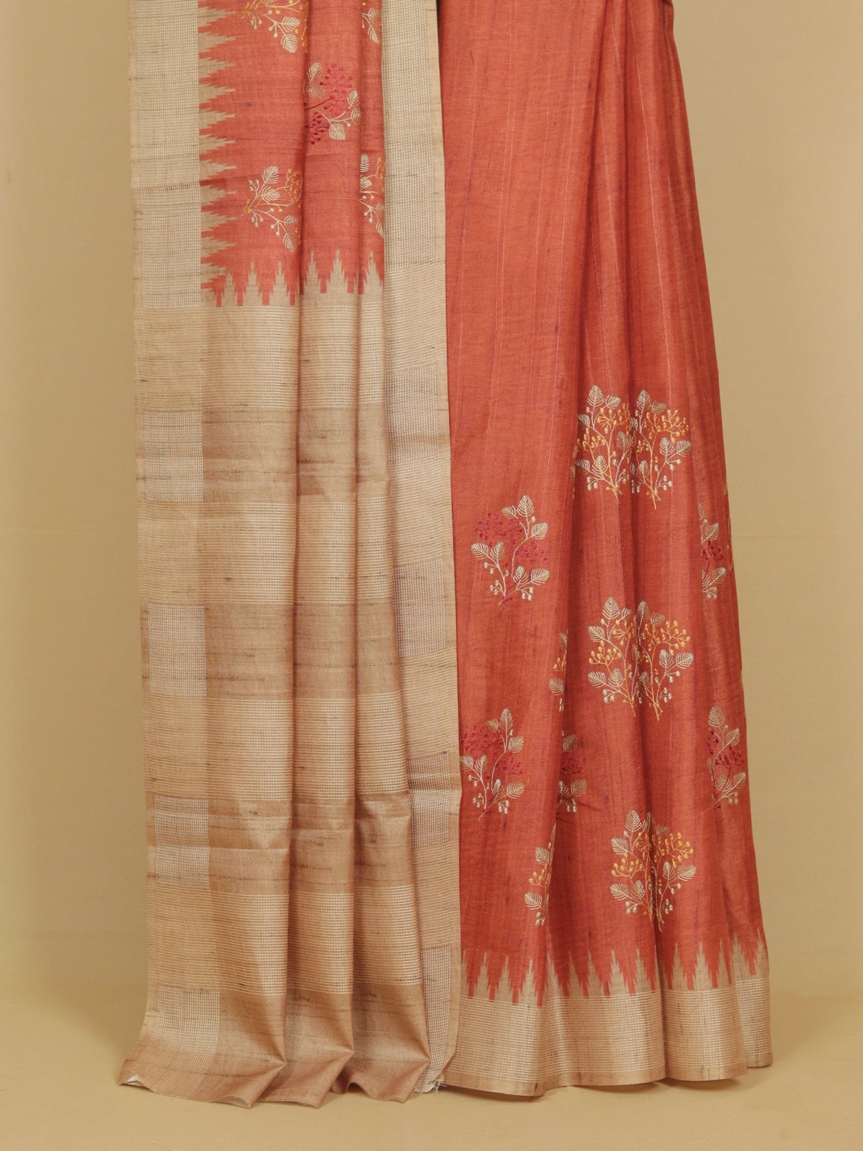 Rust semi tussar saree