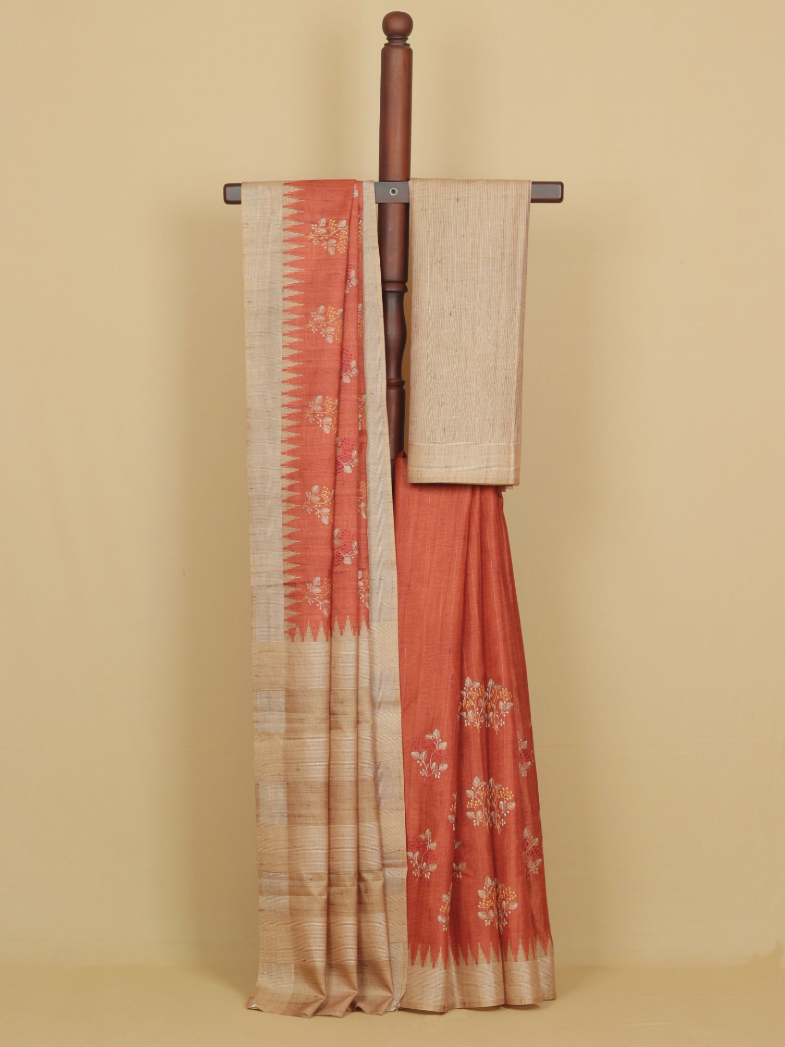 Rust semi tussar saree