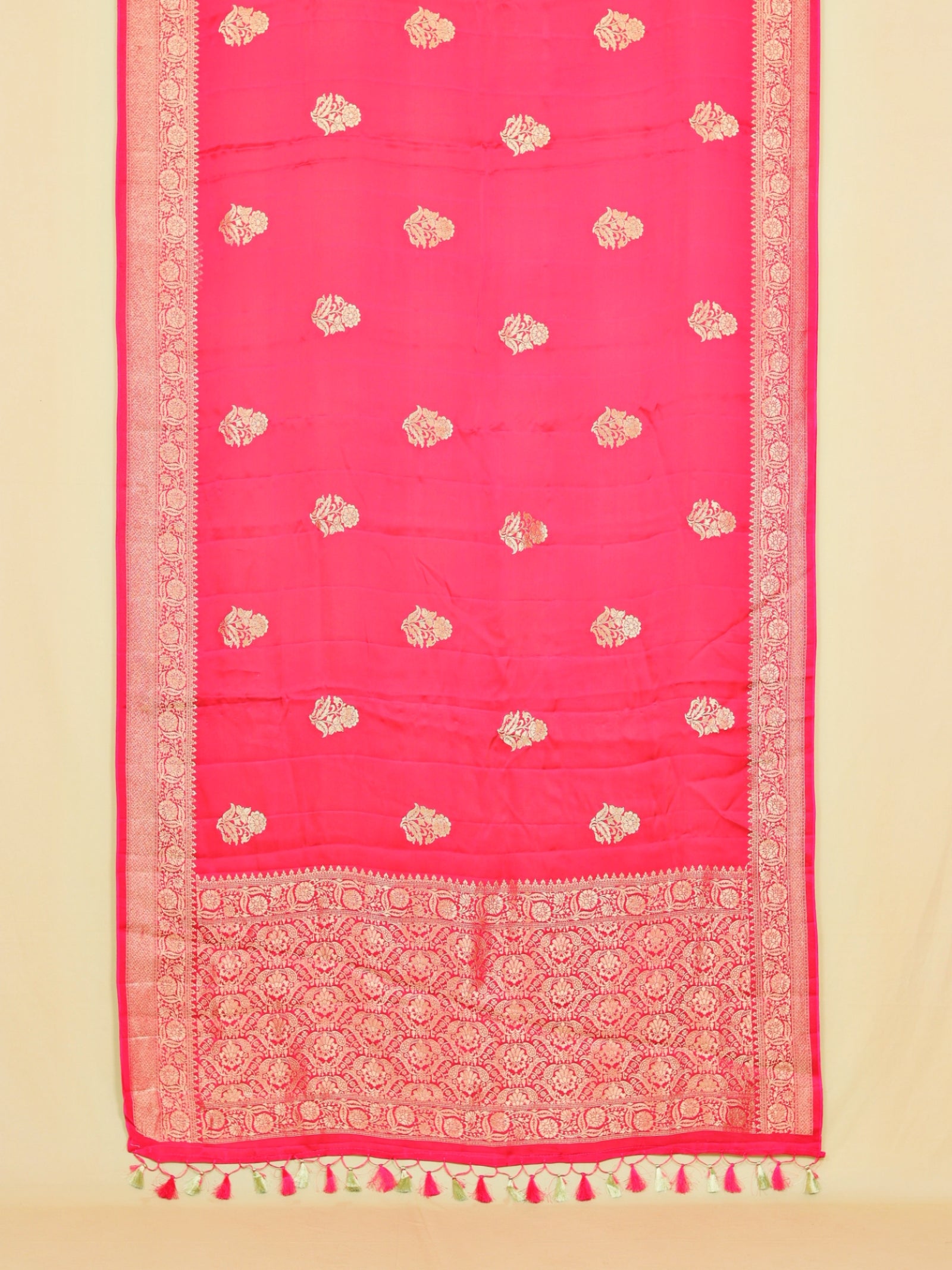 Rani pink satin silk saree