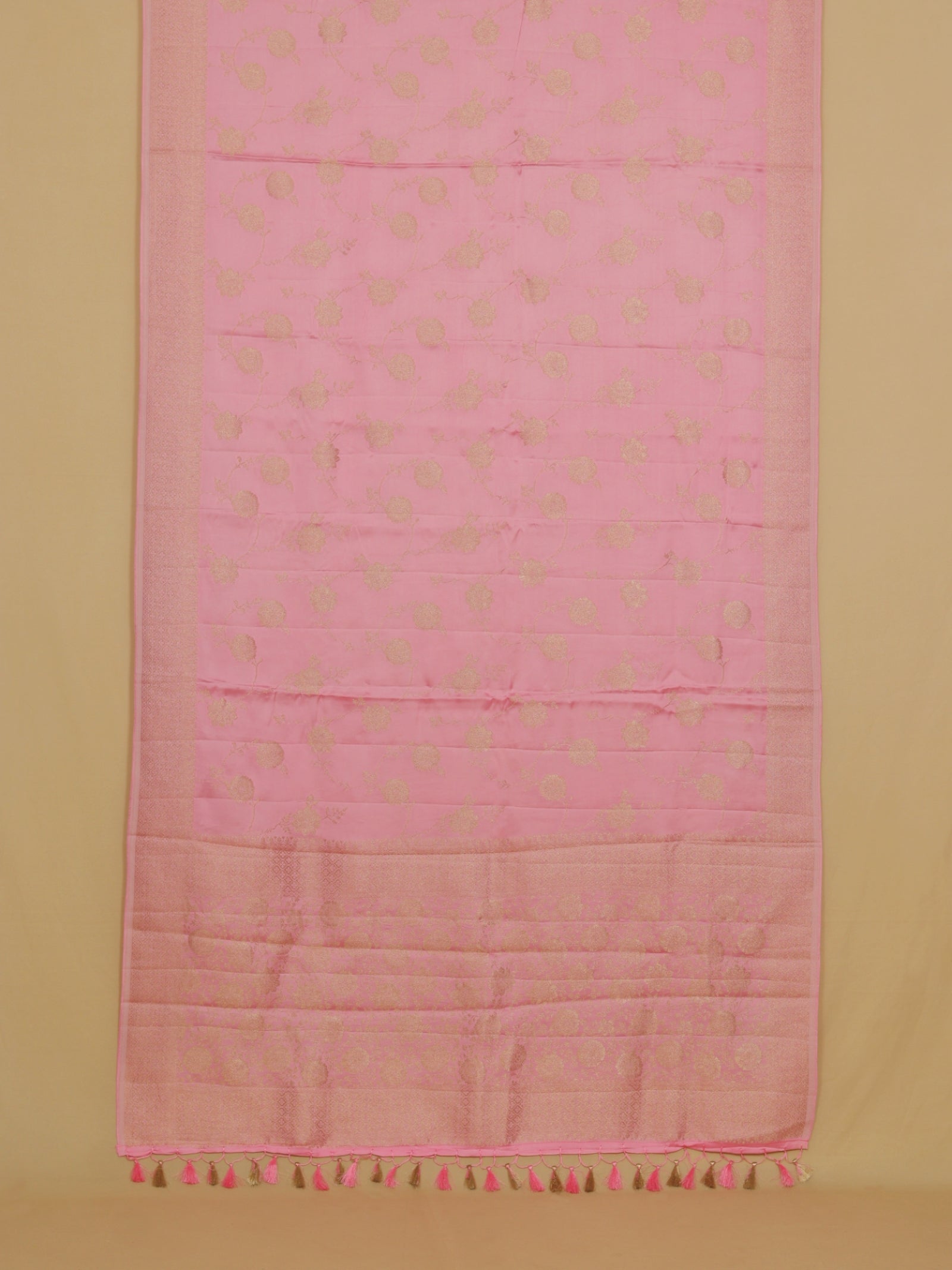 Pink satin silk saree
