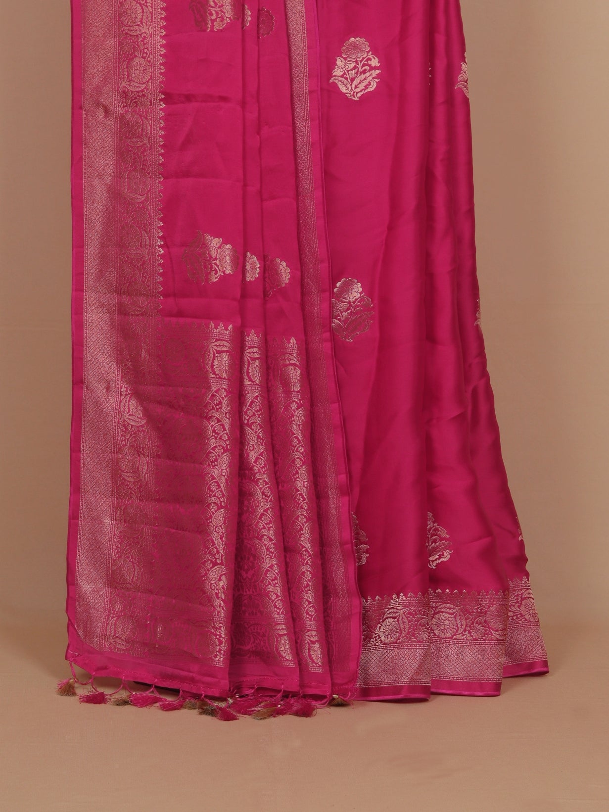 Rani pink satin silk saree