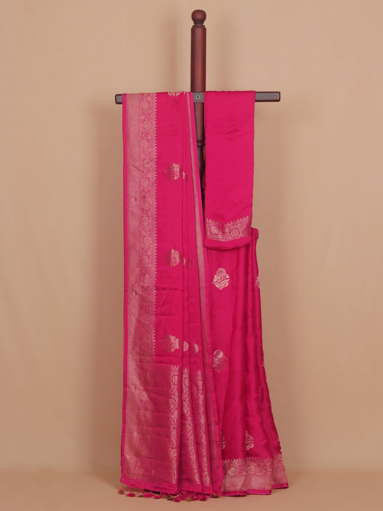 Rani pink satin silk saree