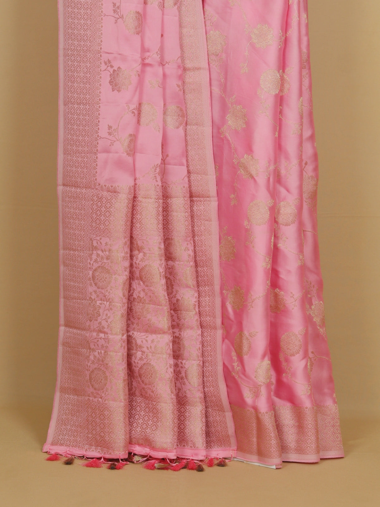 Pink satin silk saree