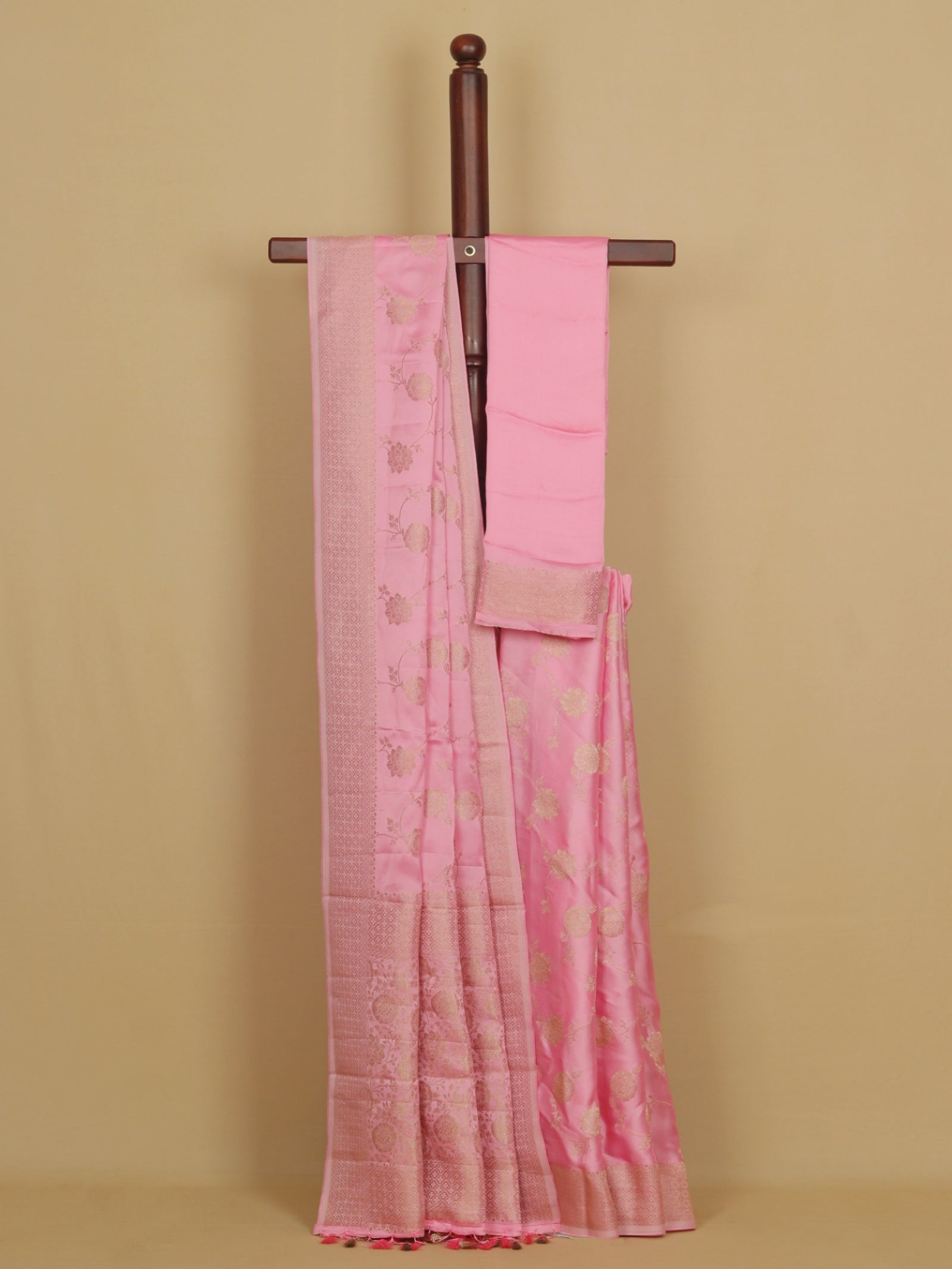 Pink satin silk saree