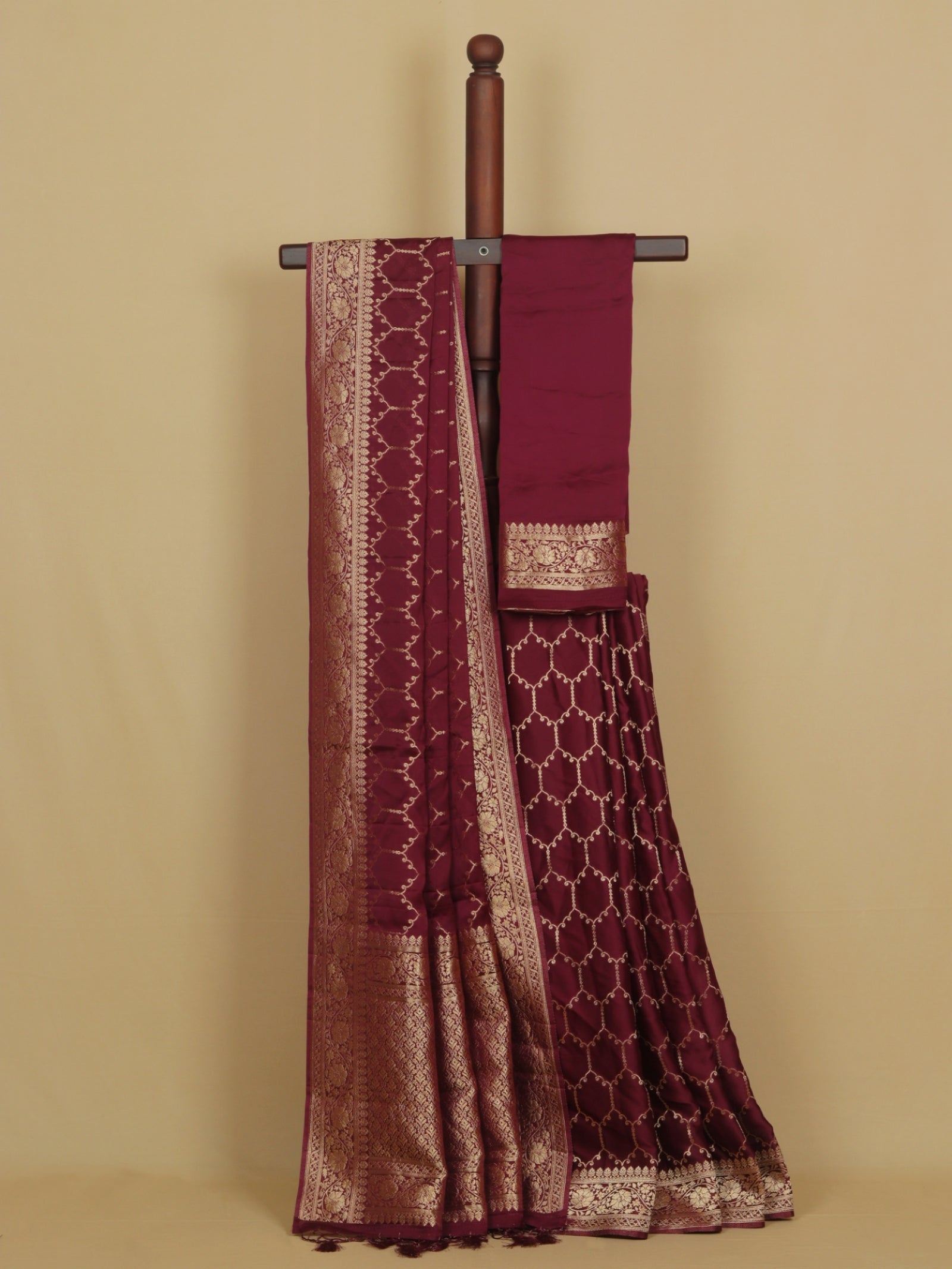 Wine satin silk saree