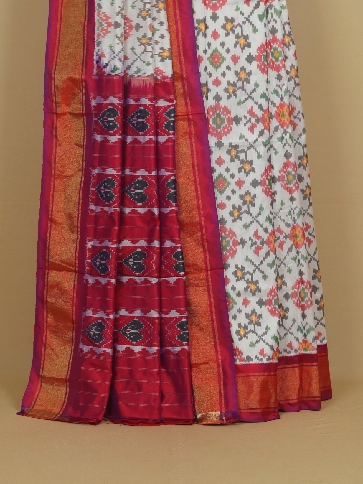 White silk ikat patola saree