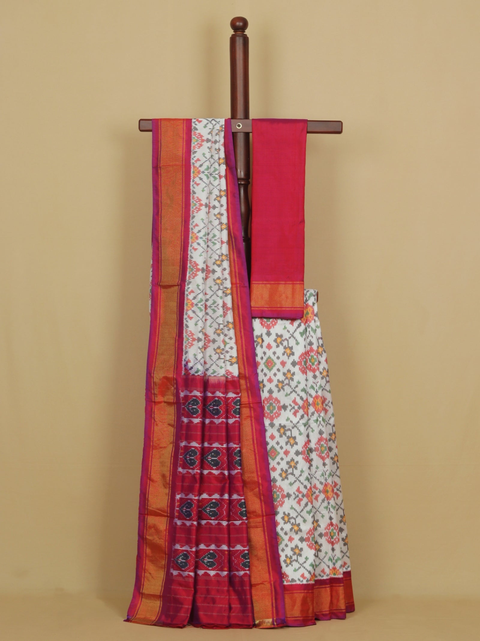 White silk ikat patola saree