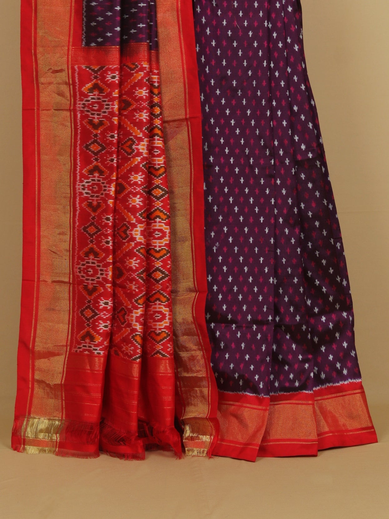 Purple wine silk ikat patola saree