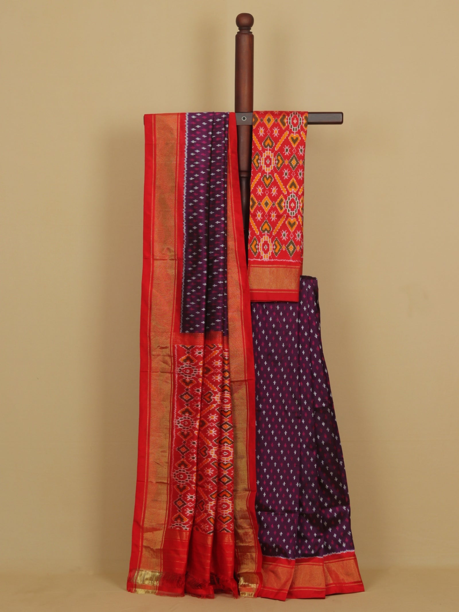 Purple wine silk ikat patola saree