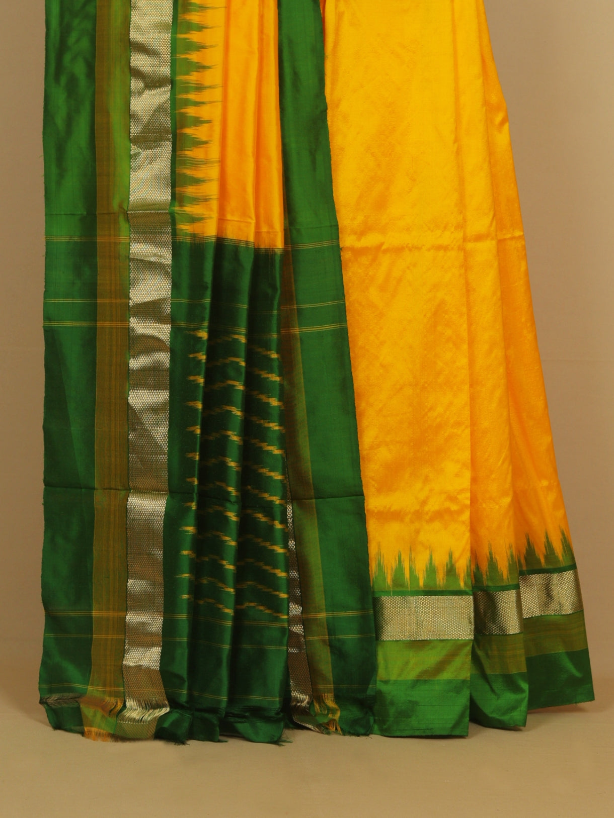 Mango yellow silk ikat patola saree