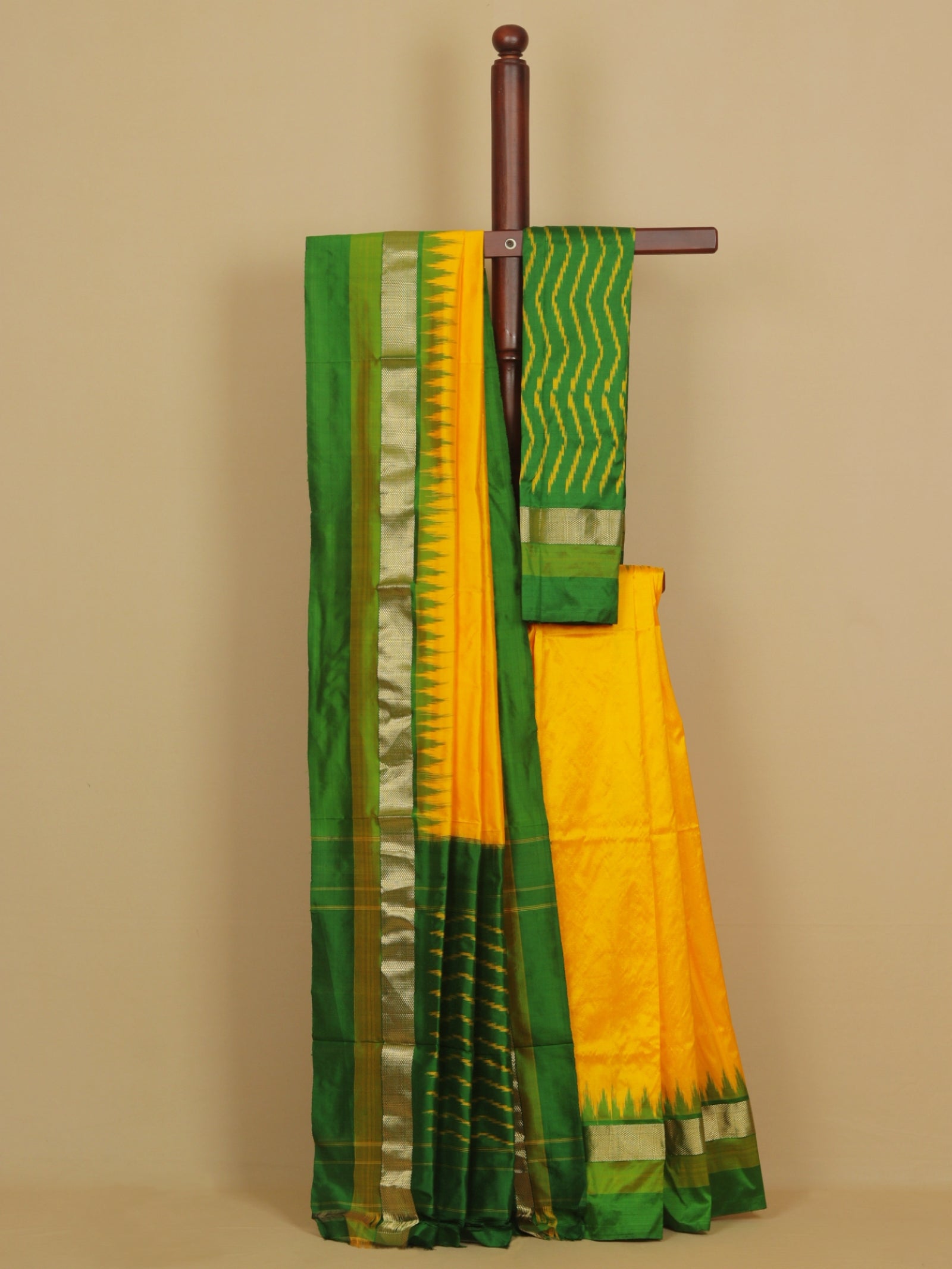 Mango yellow silk ikat patola saree