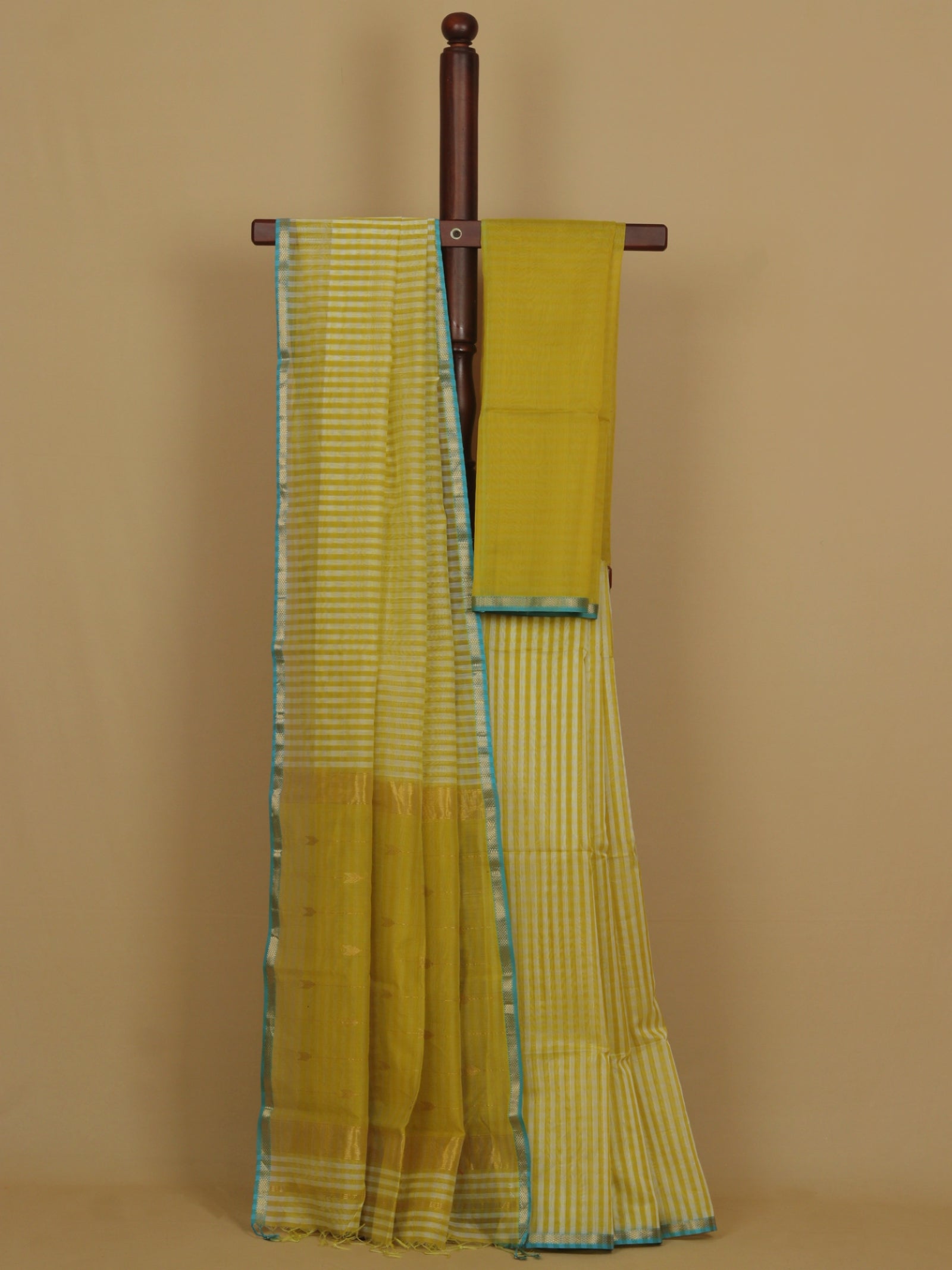 Liril green silk cotton Maheshwari saree