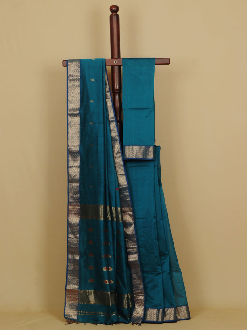 Sapphire blue silk cotton maheshwari saree