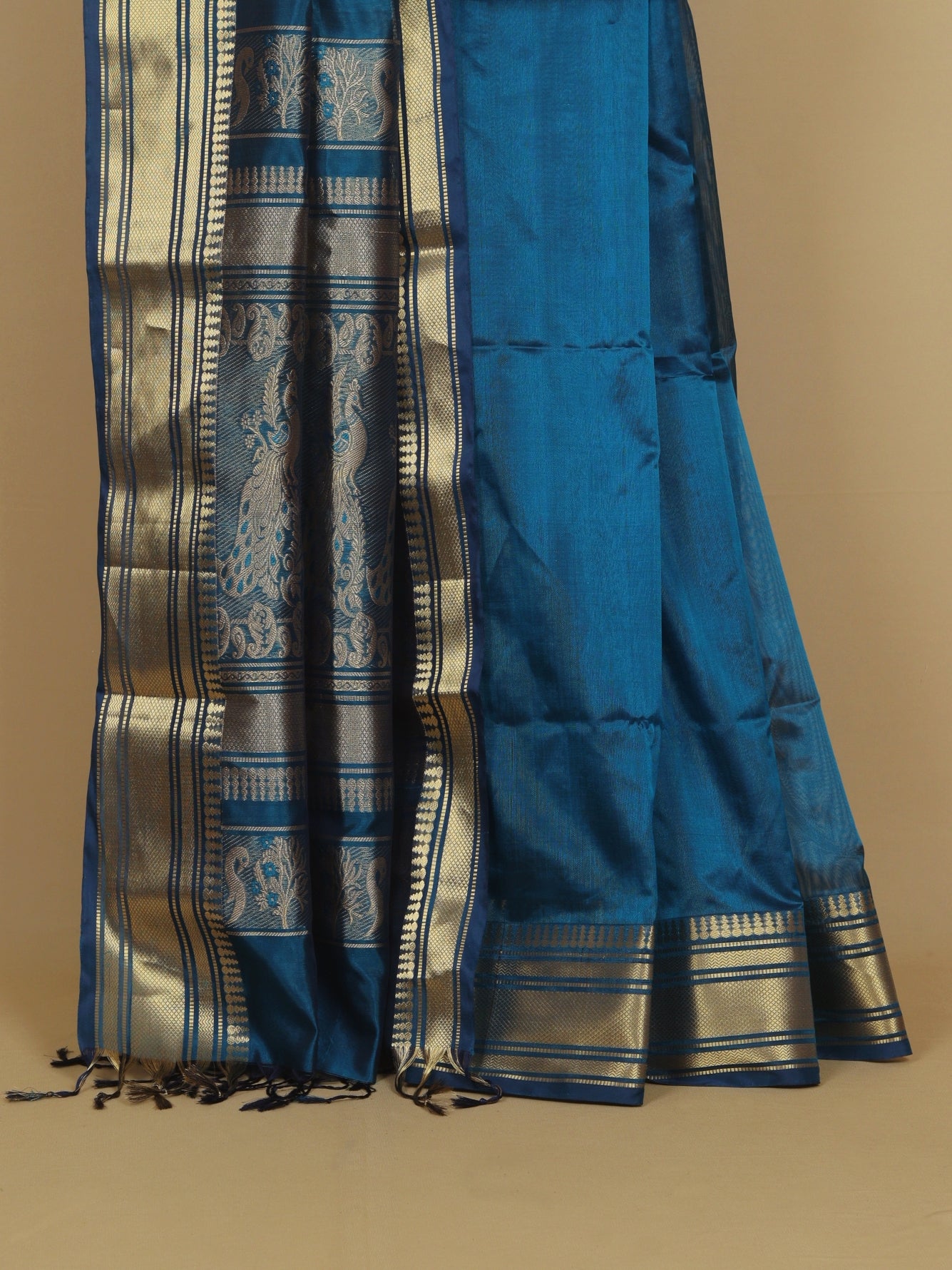 Rich blue peshwai silk saree