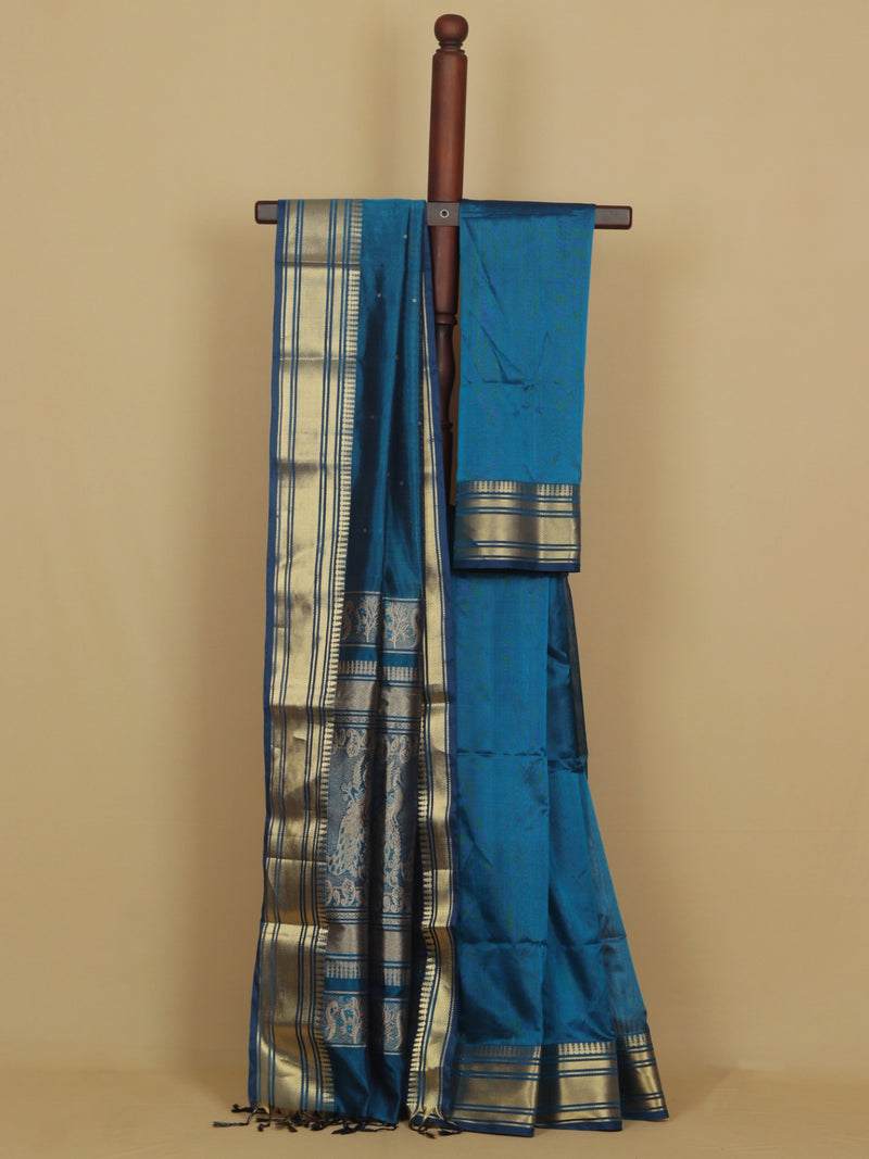 Rich blue peshwai silk saree