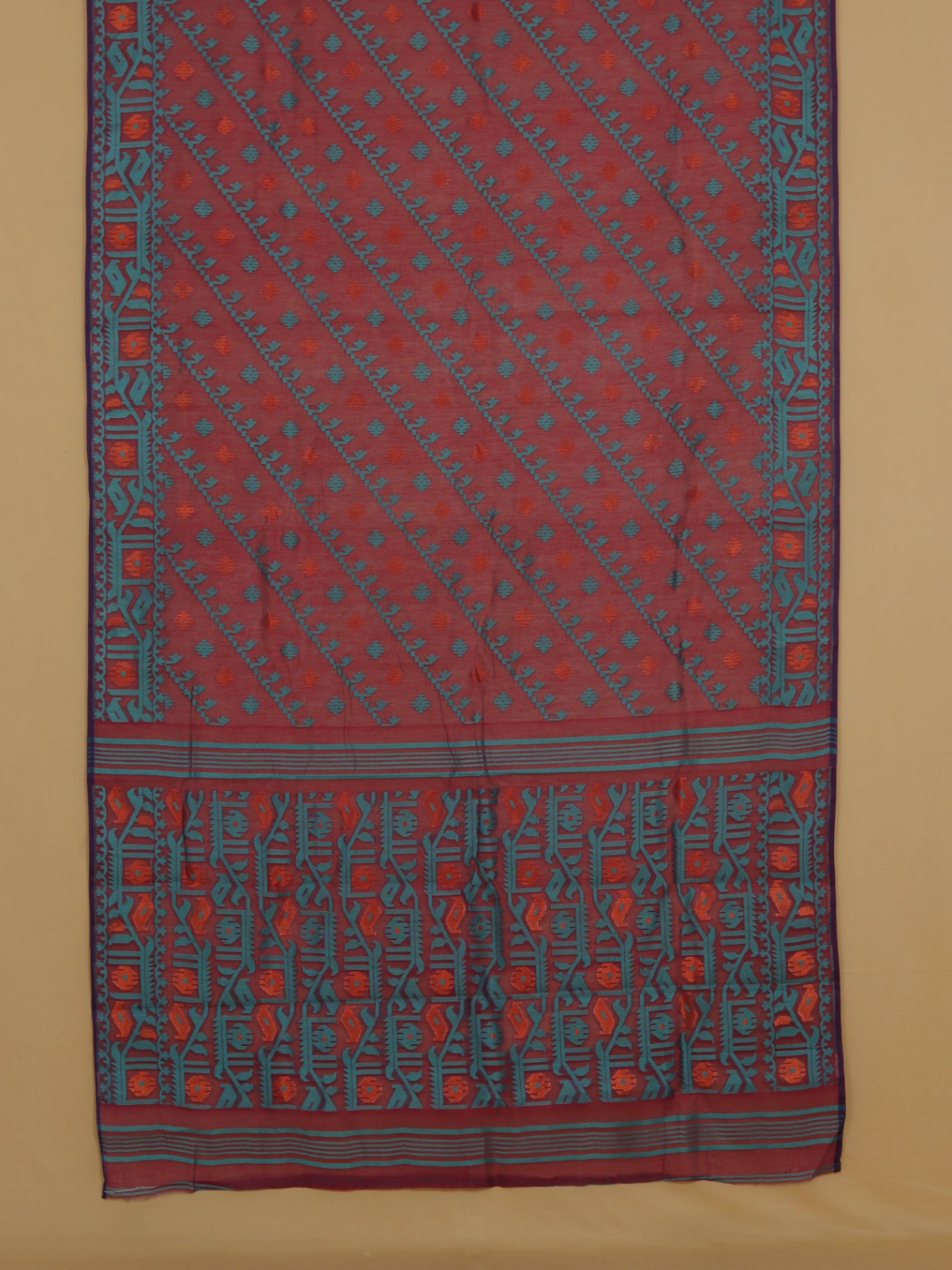 Majenta cotton jamdani saree