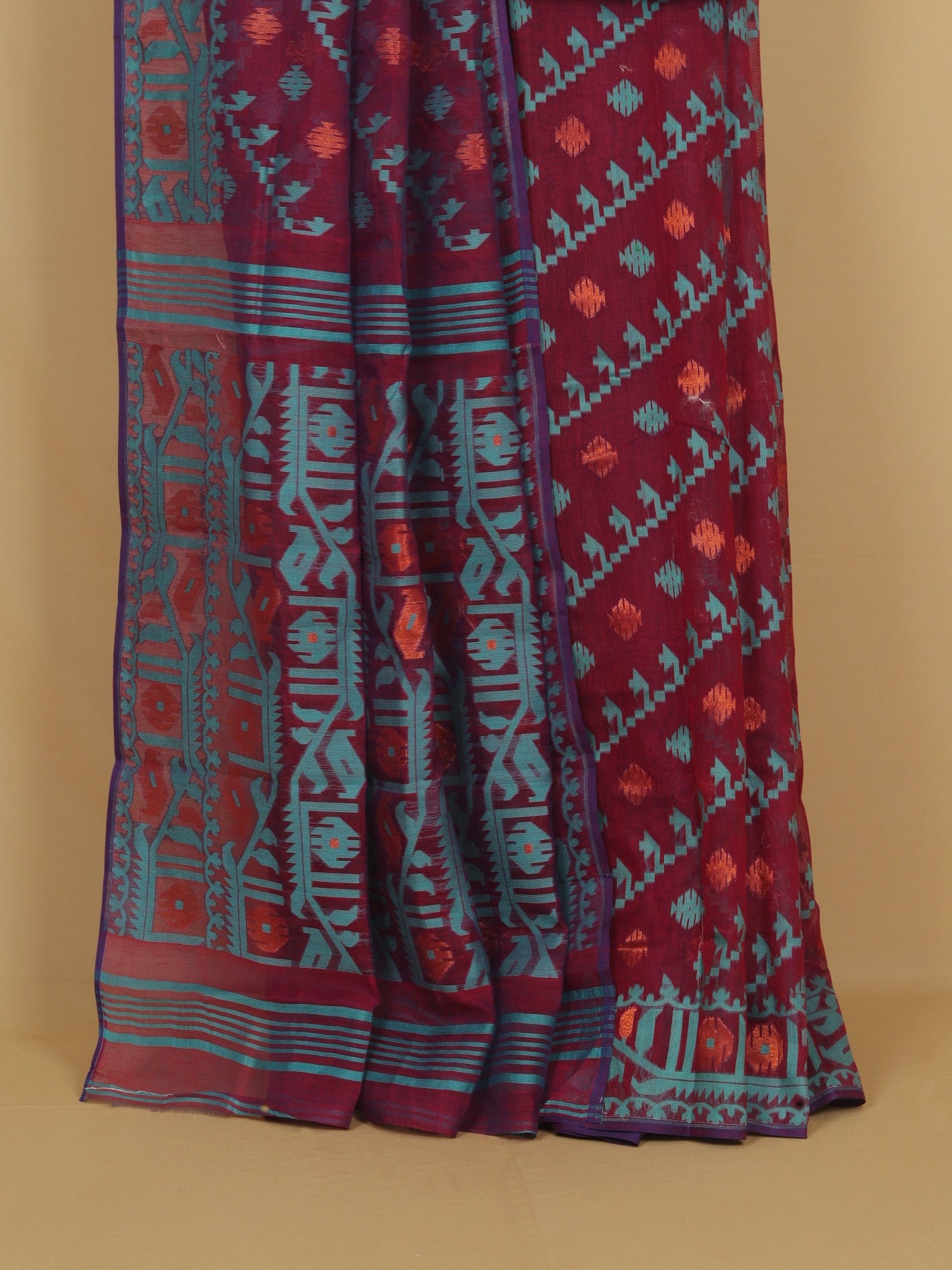 Majenta cotton jamdani saree