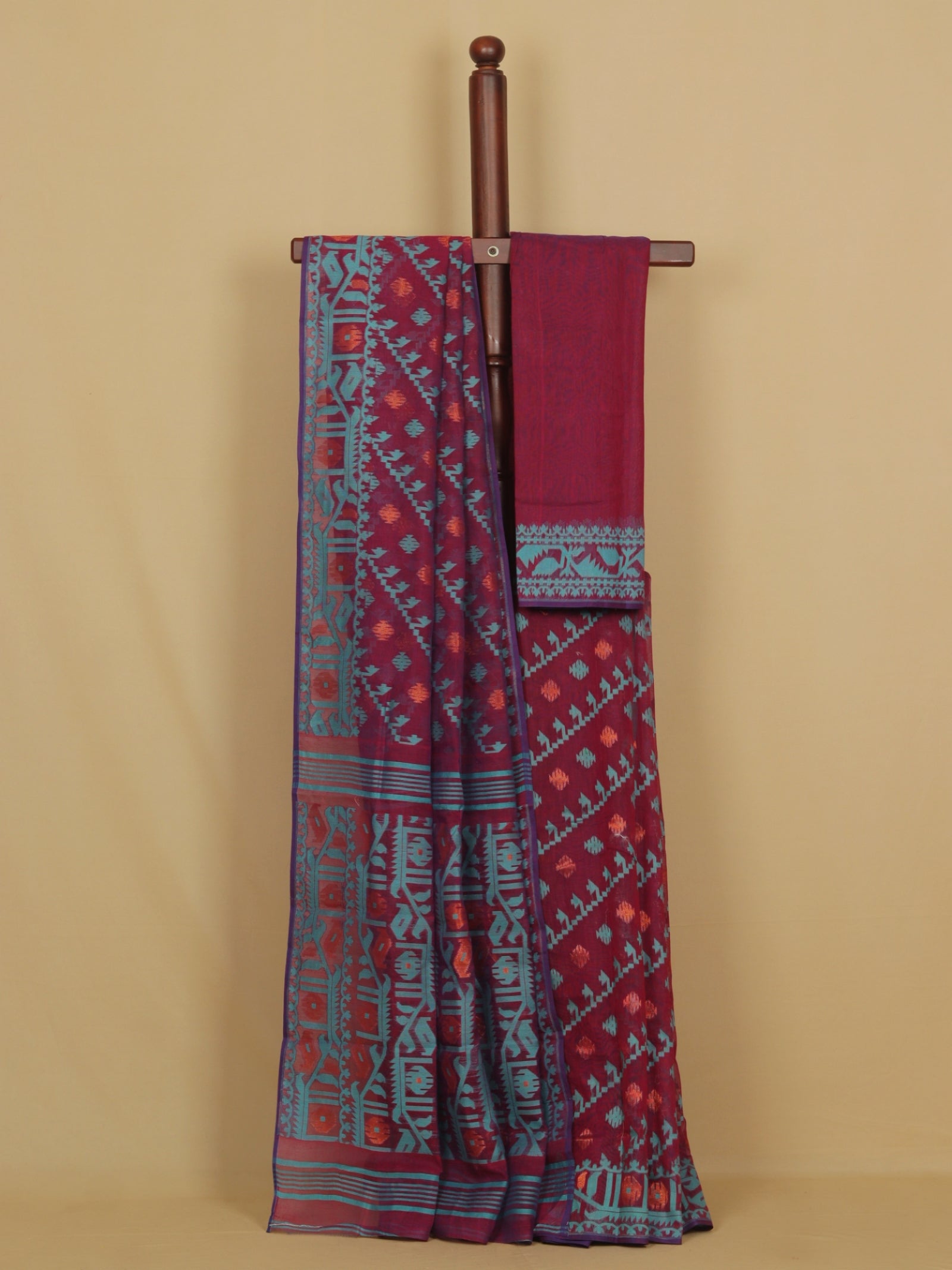 Majenta cotton jamdani saree